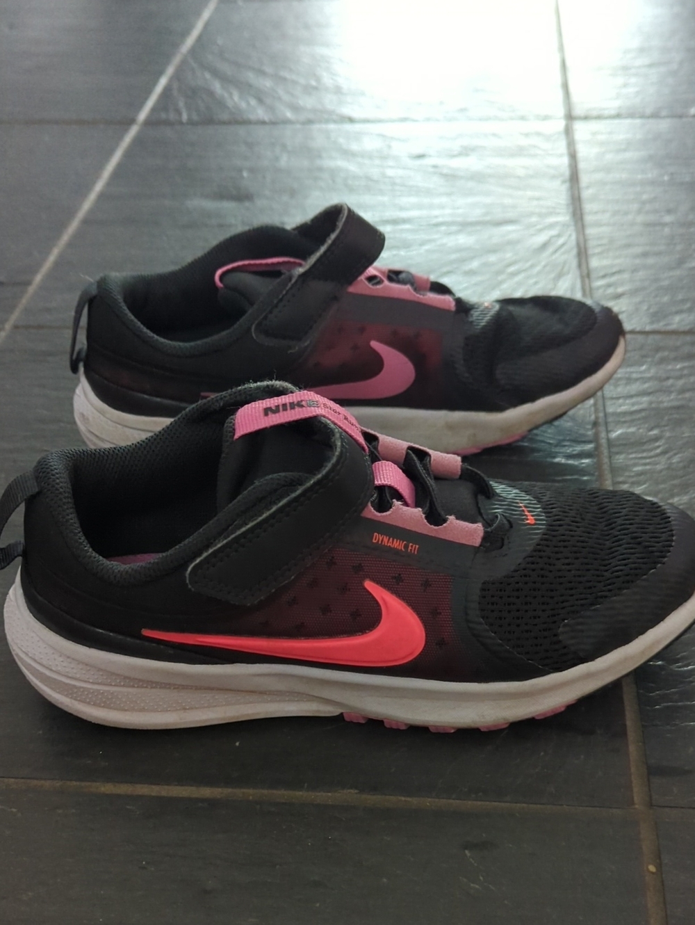 Nike Kids Black and Pink Velcro Sneakers Size 2.5